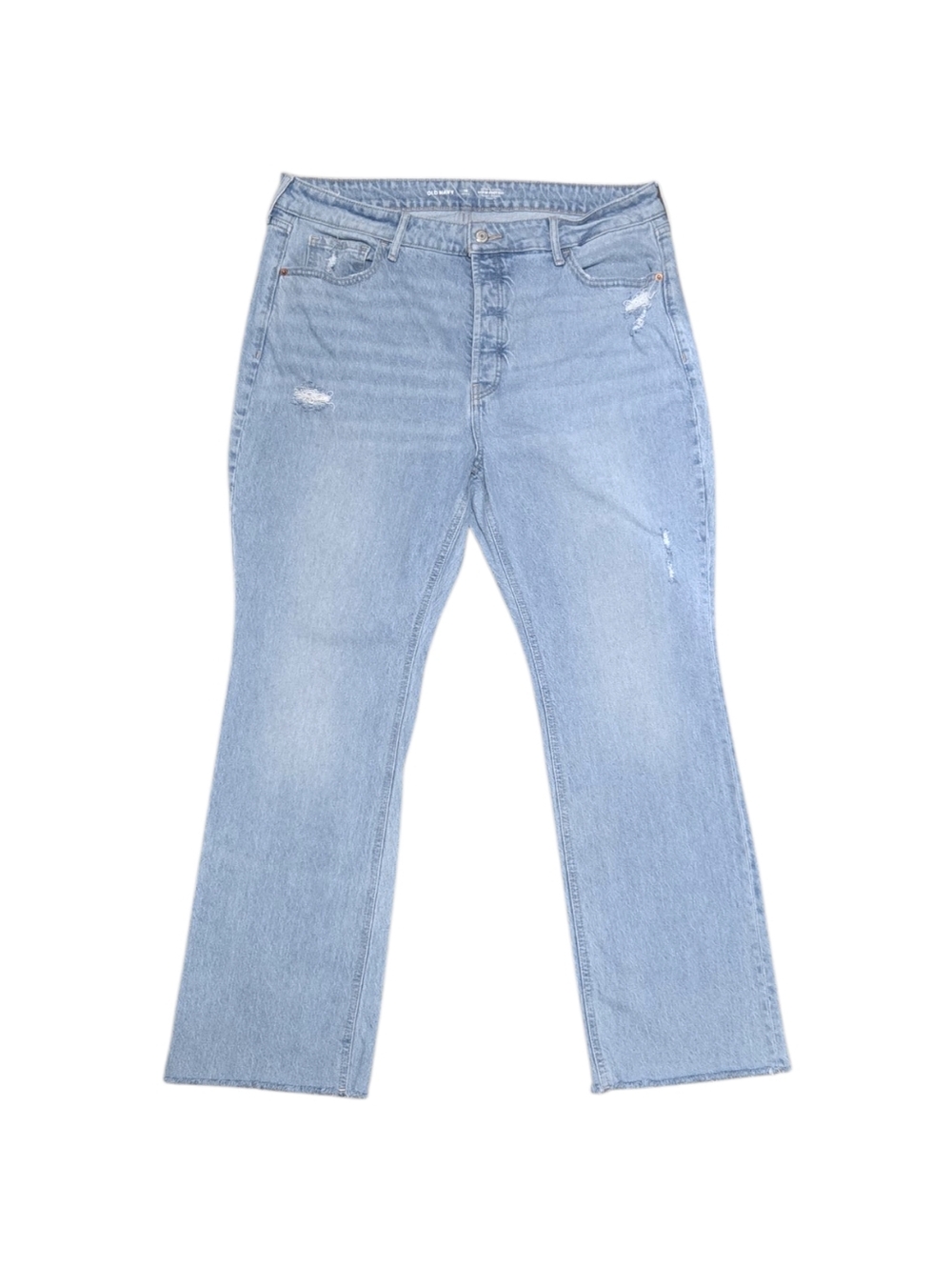 Light Wash Extra High Rise Kicker Bootcut Jeans Frayed Hems Button Fly 16